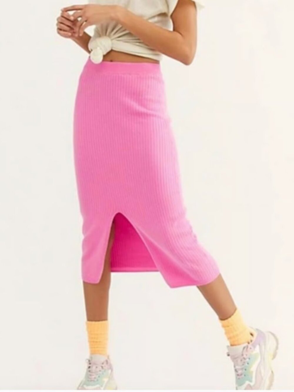 Pink Free People Skyline Midi Skirt